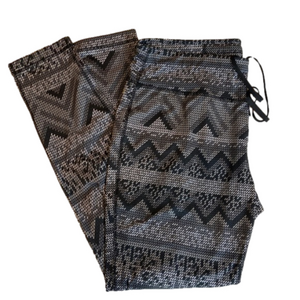 Danskin Now Black and Gray Zig Zag Fitted Drawstring Waist Leggings Size Large